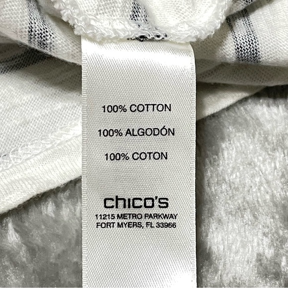 Chico’s Size 2 (US L=fits 12–14)floral Stripe Cotton Tee Shirt Short Sleeve Top - Picture 3 of 7